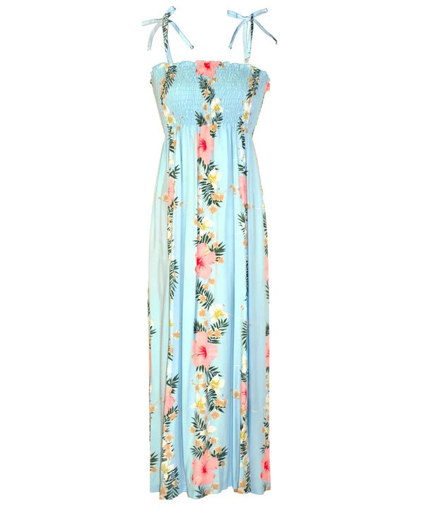 Hibiscus Leis Maxi Long Smock Rayon Dress