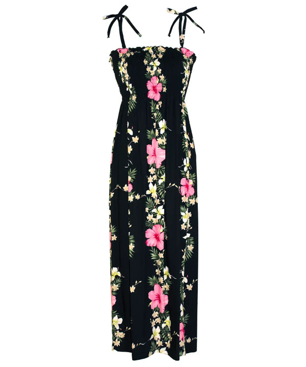Hibiscus Leis Maxi Long Smock Rayon Dress