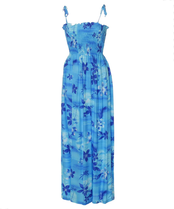 Long Smocked Design Aloha Dress Moonlight Scenic