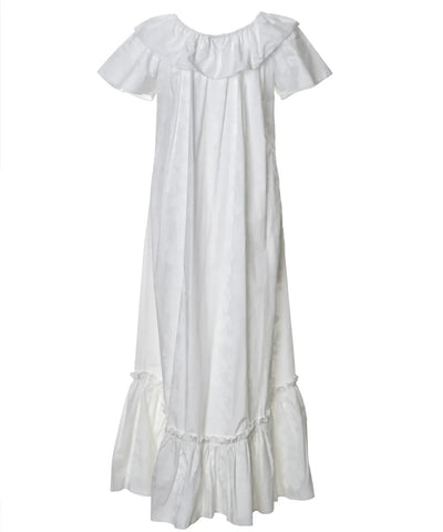 good times Hawaii フラダンス ムームー white-long-ruffled-hawaiian-