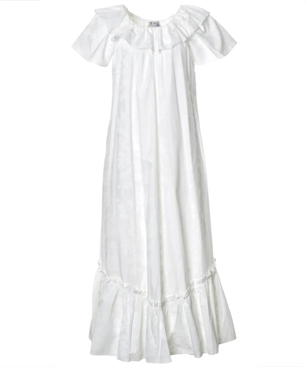 White Long Ruffled Hawaiian Muumuu Hibiscus Leis