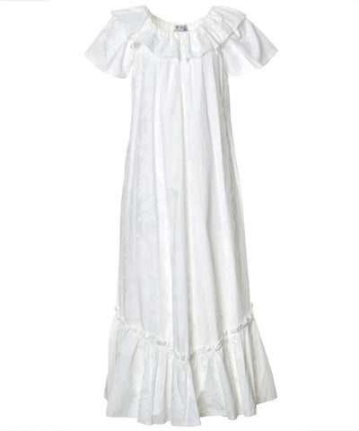 Long Ruffled White Hawaiian Muumuu Dress | Aloha Shirts Club White / 2XL