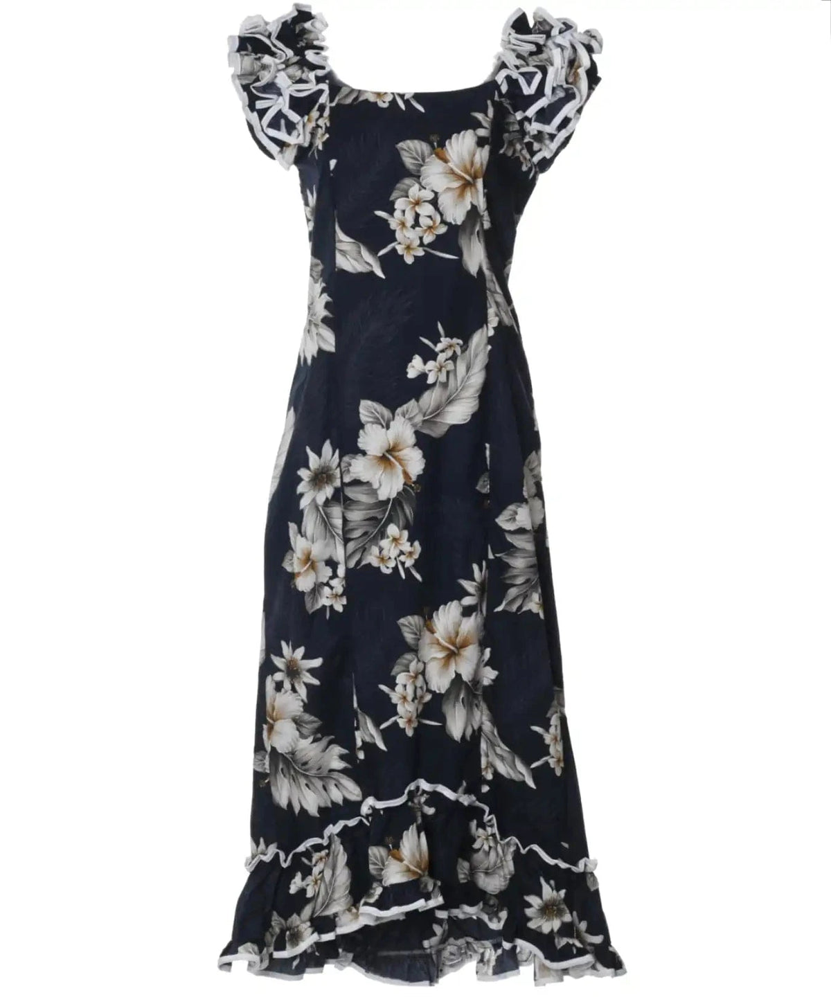 Hawaiian Long Muumuu Navy Dress Lanai Navy / S