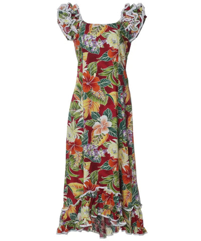 Tropical Forest Mirage Hawaiian Long Muumuu Red Dress – Shaka Time Hawaii