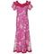 Ruffle Muumuu Long Dress Flower Lei Hibiscus Panel with Sleeves Pink