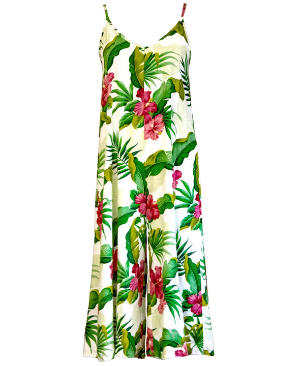 Long Cami Romper Ewa Hibiscus White