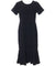 Tea Length Silk Dress Tropical Palms with Sleeves Black