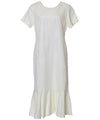 Off-White Tea Length Silk Dress Tropical Palms with Sleeves Off-White
