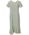 Tea Length Silk Dress Tropical Palms with Sleeves Sage