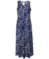 Long Maxi Knit Hawaiian Dress Monstera Sleeveless Navy