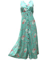 Maxi Long Cocktail Hawaiian Dress Pineapples Bamboo Seafoam