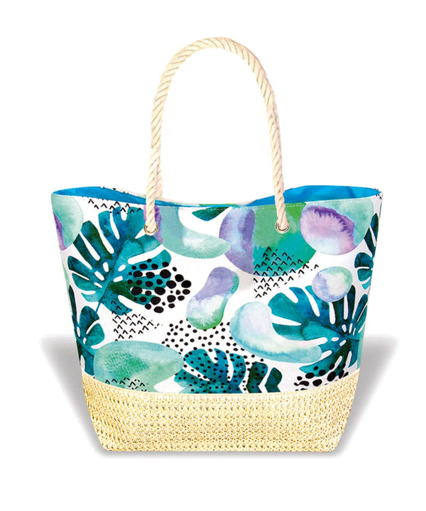 Midnight Monstera Large Tote Straw Bag