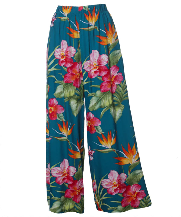 Wide Leg Hawaii-Made Pants Blooming Orchids