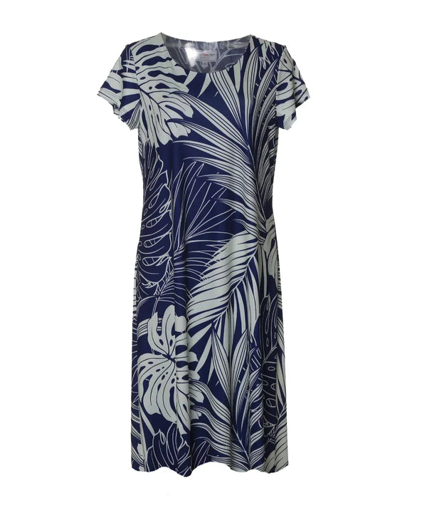 Short Aloha Knit Dress Palms with Sleeves