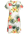 Lihue Hibiscus Short Sleeves A-Line Pullover Hawaiian Dress White