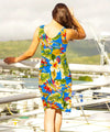 Midi Hawaiian Dress Bias Rayon Tropical Hibiscus & Plumeria
