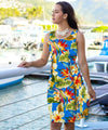 Midi Hawaiian Dress Bias Rayon Tropical Hibiscus & Plumeria Blue