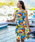 Midi Hawaiian Dress Bias Rayon Tropical Hibiscus & Plumeria Blue