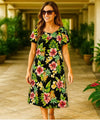 Hibiscus Pineapples Valley Pull Over Short Muumuu Dress Black