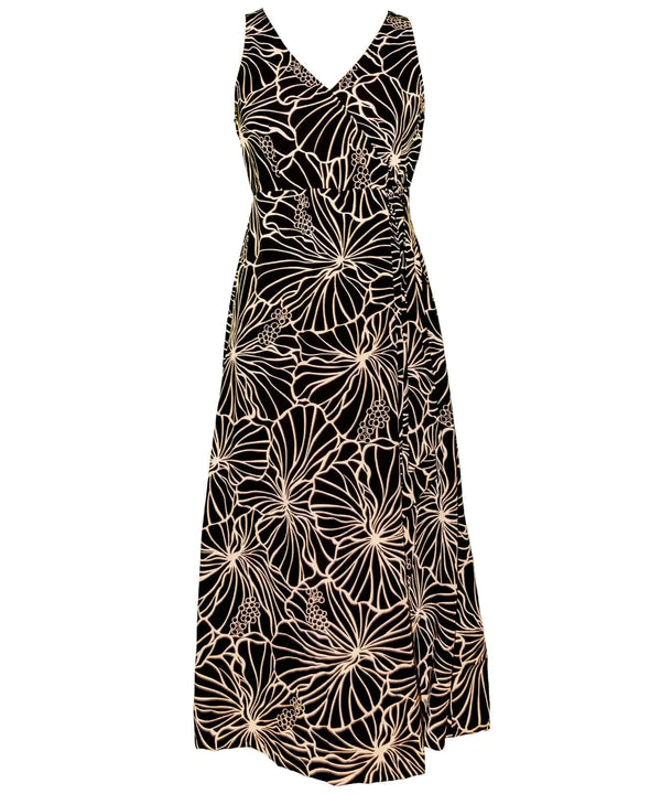 Gala Hibiscus Empire Waist Tea Length Hawaiian Dress
