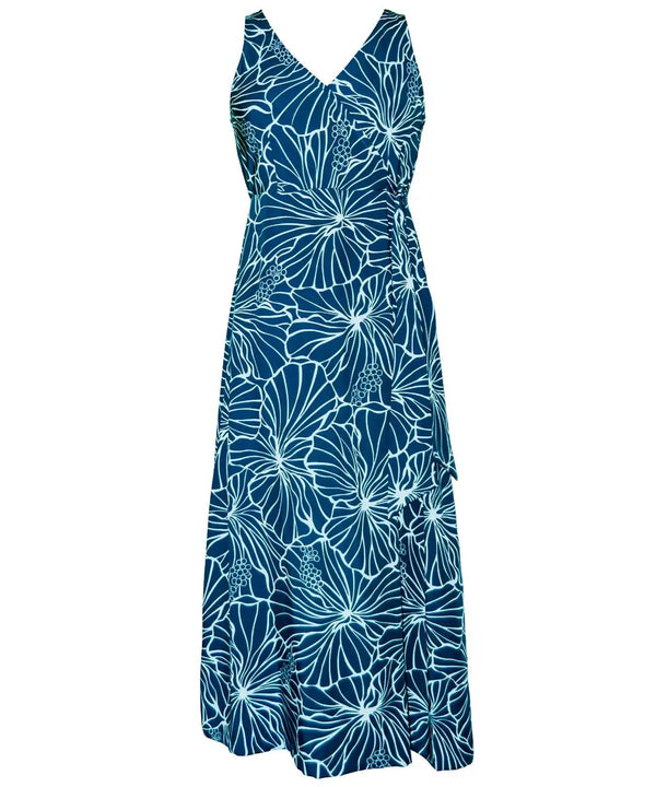 Gala Hibiscus Empire Waist Tea Length Hawaiian Dress