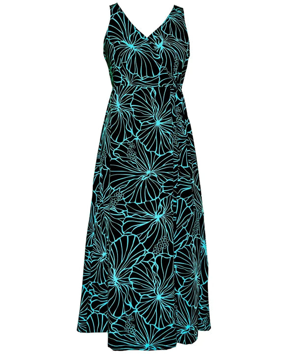 Gala Hibiscus Empire Waist Tea Length Hawaiian Dress