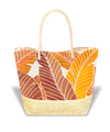 Tropical Leaves Large Tote Straw Bag Brown