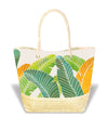 Tropical Leaves Large Tote Straw Bag Green