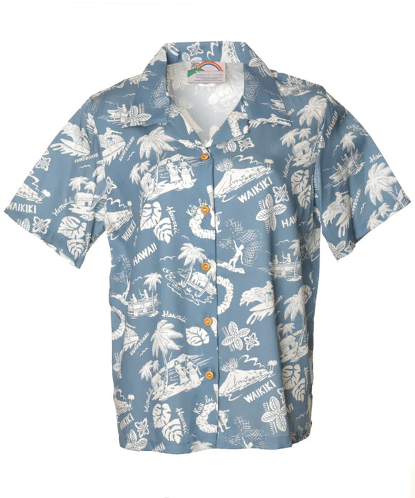 Camp Women's Hawaiian Shirt Waikiki Postcard