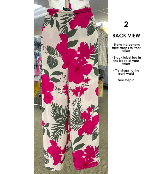 Tropical Hibiscus Two-Piece Set Halter Adjustable Top & Wide Leg Pants One-Size
