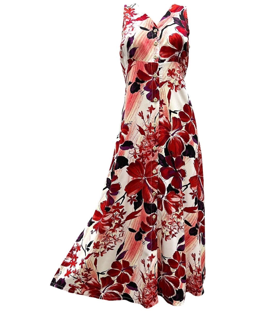 Watercolor Hibiscus Maxi Long Cocktail Dress Red / XL