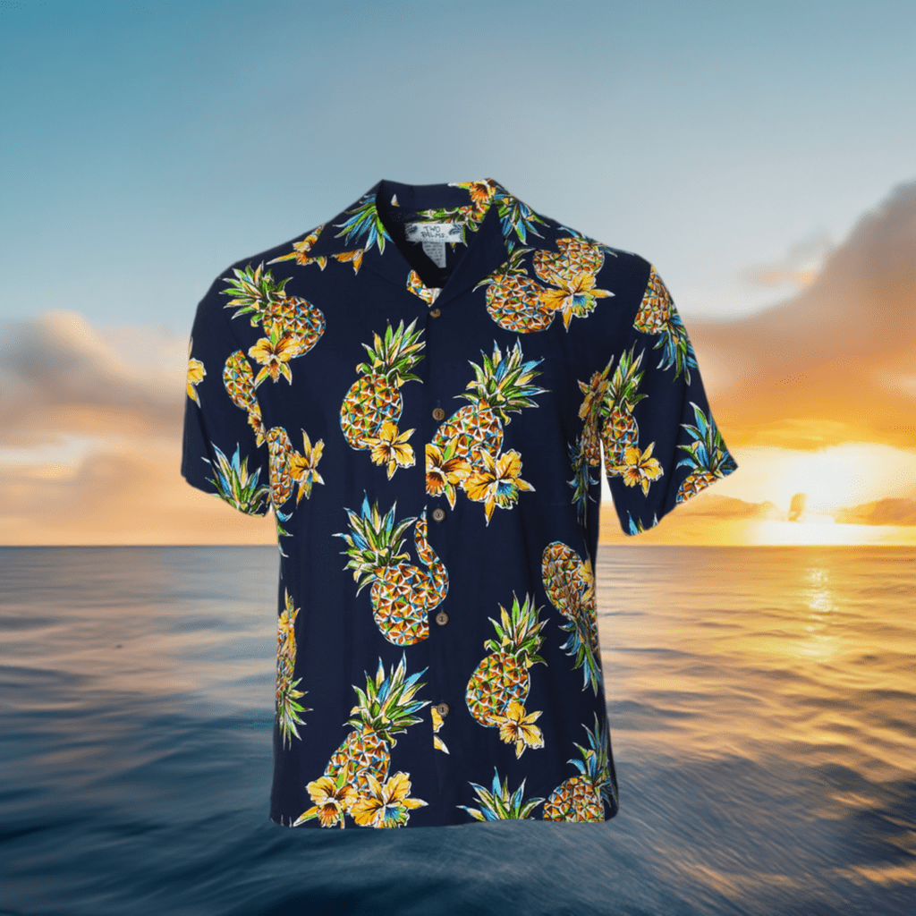 Made in Hawaii Men s Hawaiian Shirt Aloha Shirt 2XL Golden Pineapple in White