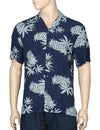 Men Rayon Shirt Pineapple Halakahiki Navy Two Palms