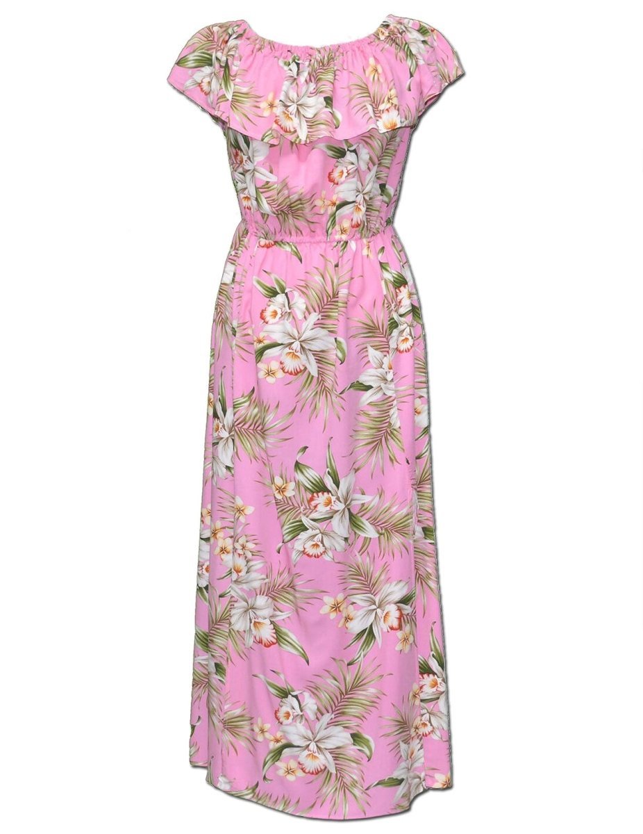 Ankle Length Dress Off Shoulder Classic Orchids Shaka Time Hawaii Ankle Length Dress Off Shoulder Classic Orchids Shaka Time Hawaii