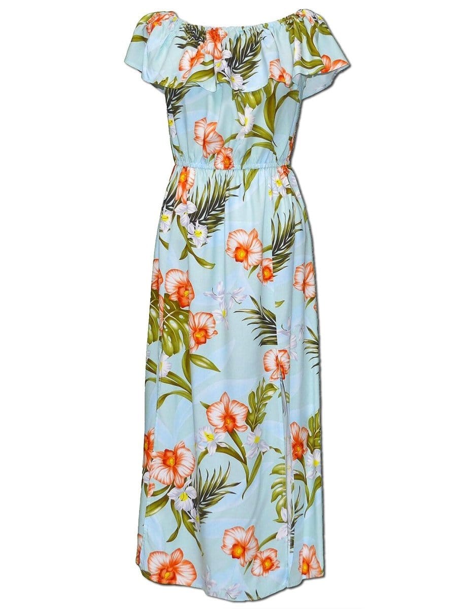 Ankle Length Dress Off Shoulder Passion Orchids Shaka Time Hawaii Ankle Length Dress Off Shoulder Passion Orchids Shaka Time Hawaii