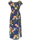 Ankle Length Dress Off Shoulder Passion Orchids Navy KY