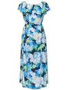 Ankle Length Dress Off Shoulder Watercolor Makawao Forest Blue KY