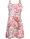 A-Line Hawaiian Dress Back Cutout Watercolors Palms Pink