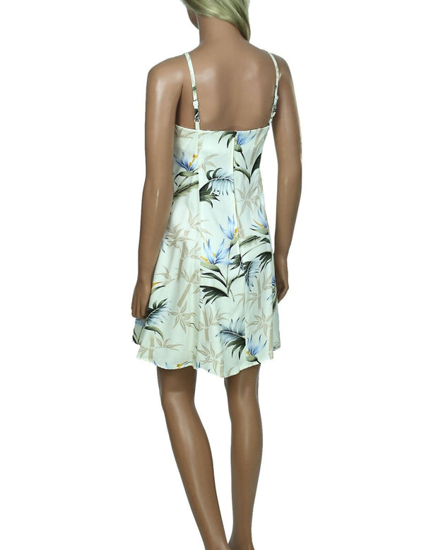 Bamboo Paradise Spaghetti Strap Hawaiian Dress in Cream