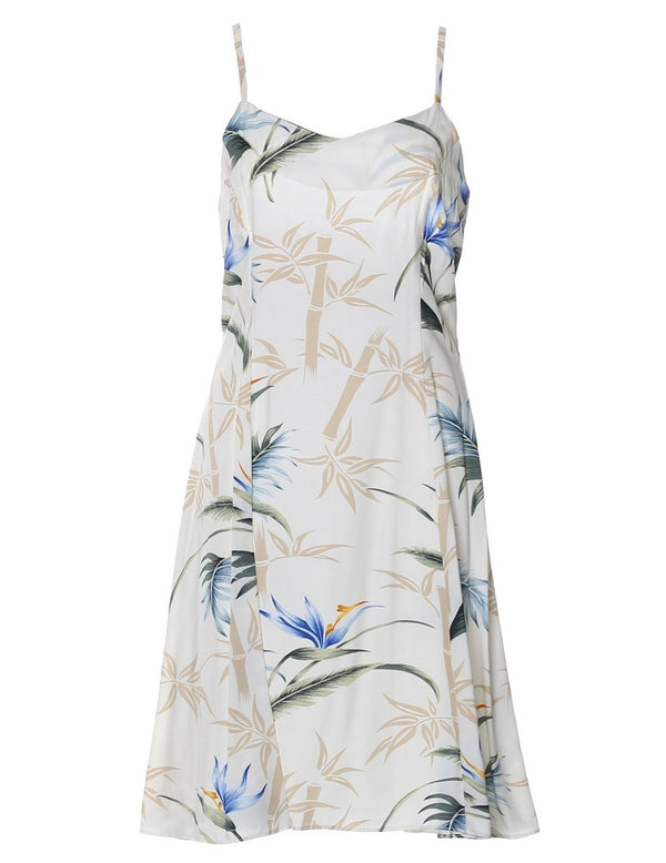 Bamboo Paradise Spaghetti Strap Hawaiian Dress in Cream Cream