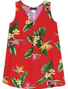 Birds of Paradise Inverted Pleat Top with V-Neck Red RJC