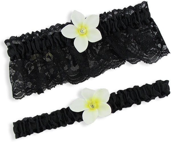 Black Wedding Garter with Artificial Plumeria Flower Natural Color White Black Wedding Garter with Artificial Plumeria Flower Natural Color White