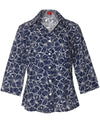 Women's Aloha Shirt Blouse 3/4 Sleeves Hibiscus Navy Mae Young Designs