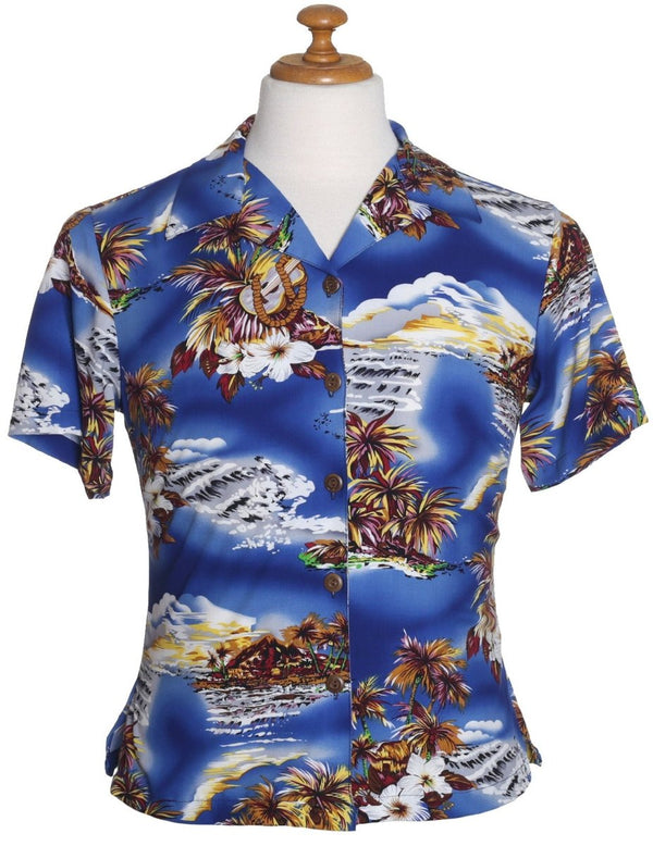 Blue Hawaii Rayon Camp Shirt for Women Blue