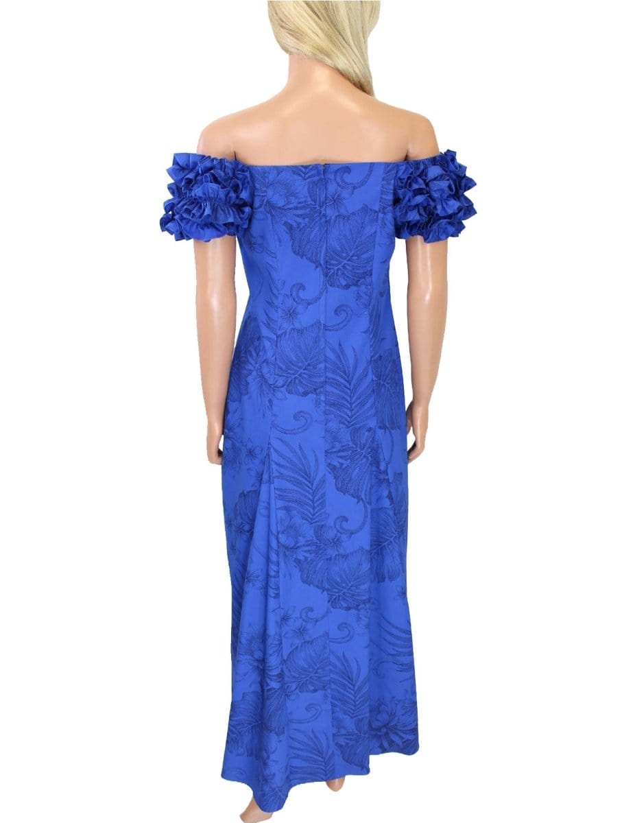Blue Long Ruffle Muumuu Dress Monstera Ceres Blue / 4XL Blue Long Ruffle Muumuu Dress Monstera Ceres Blue / 4XL