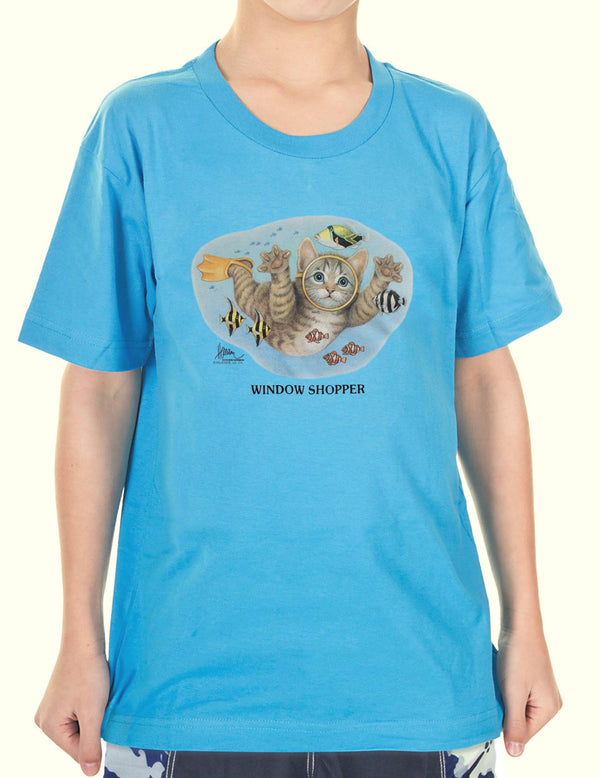 Kids T-Shirts Kitty Ocean Diver Blue