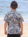 Boys Aloha Shirt Aiea Tapa Navy Pacific Legends