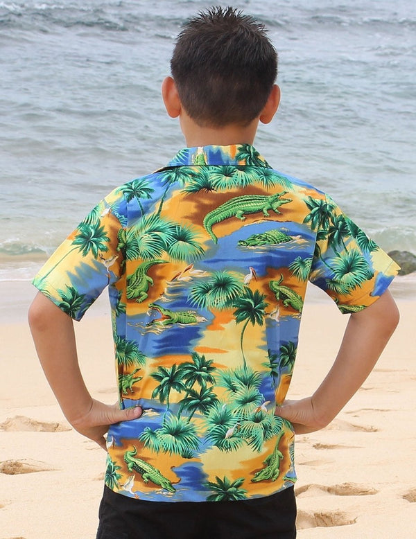 Boys Aloha Shirt Tandy Dandy Alligator Blue Pacific Legends
