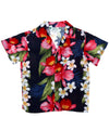 Boys Hawaiian Shirt Plumeria Orchid Panel Navy Two Palms
