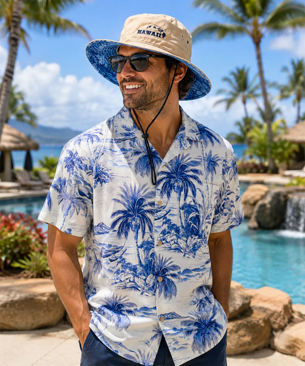 Monstera Honu Bucket Hat Reversible Hawaii Khaki